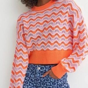 H&M Orange And Pink Patterned Sweater - image 1